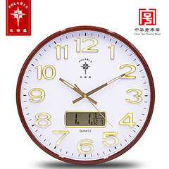 北极星万年历电子钟圆形静音夜光挂表客厅创意现代日历挂钟时钟表
