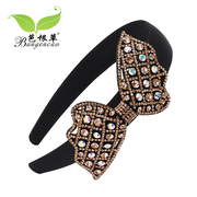 Bagen grass high-end hair accessories Crystal-studded Butterfly first hoop Korea wide-brimmed hand sewing hair clip headband tiara