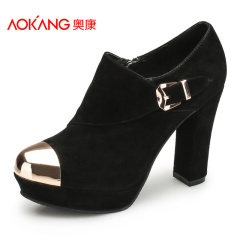 Aokang shoes new style high heel wedding shoes Sheepskin women's shoes European metal mosaic fashion waterproof shoes