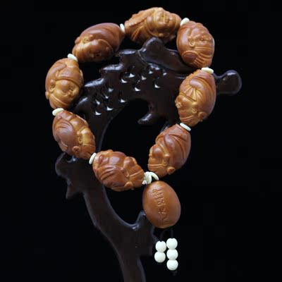 苏州大师孙建忠作品《八大财神》手串橄榄核雕9颗