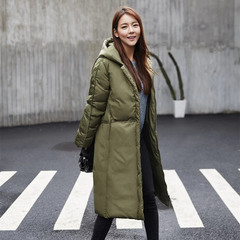 2016年冬季新品韩版女士连帽简约显瘦长款棉衣棉服外套