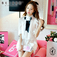 Casual pants women pink doll summer 2015 white chiffon knit pants new shorts jumpsuit