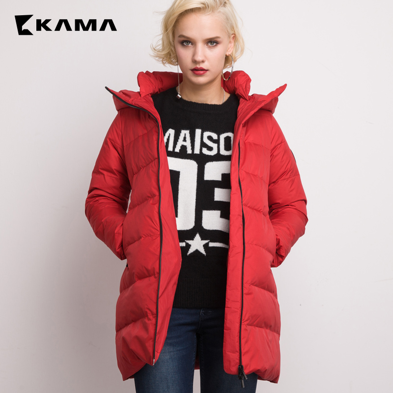 卡玛KAMA 2016冬季新款中长款羽绒服女时尚连帽女装外套7416759产品展示图4