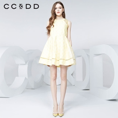 【断码】CCDD2016夏装新款专柜正品女 欧根纱拼接无袖连衣裙