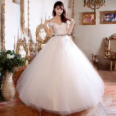 婚纱礼服2016冬季新款韩版大码显瘦齐地新娘一字肩V领孕妇婚纱