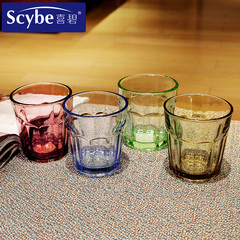 scybe喜碧艾尔彩色大号玻璃水杯冷饮料果汁啤酒八角水杯子餐厅杯