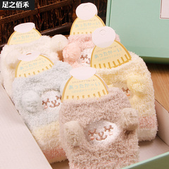 5双礼盒装 日本可爱袜子 居家袜子 保暖袜 珊瑚绒睡眠袜 冬天袜子