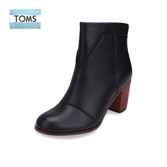 TOMS女靴2016秋冬新品黑色时尚粗跟女士侧拉链短筒女靴包邮