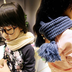 马克兔儿童围巾冬季保暖毛线个性流苏球球围巾女童男童可爱围巾