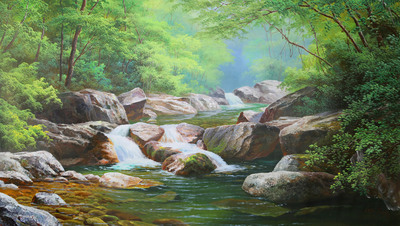 朝鲜名家 洪在雄《林泉清幽》 布面丙烯