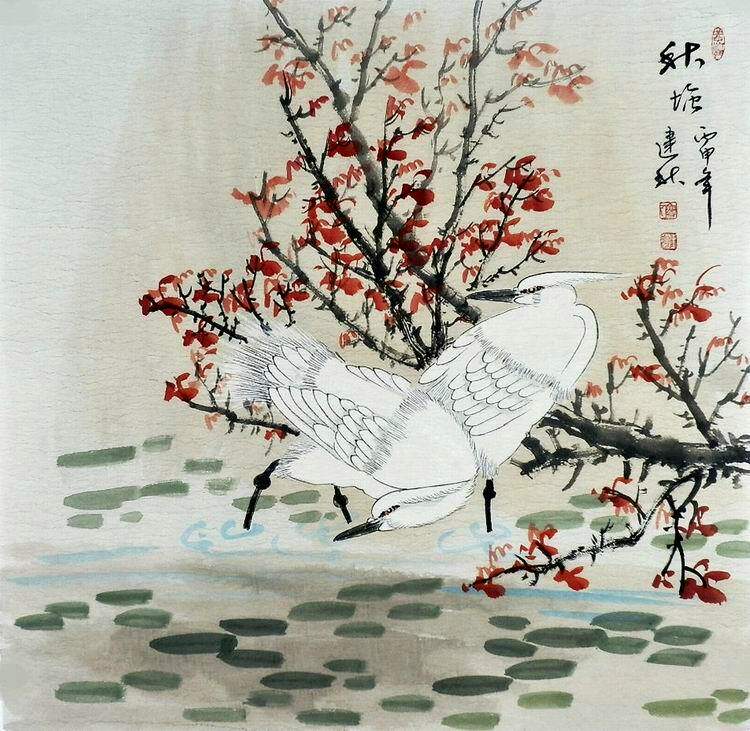 手绘字画书画装饰画大促yf071914王建秋四尺斗方国画花鸟画秋塘