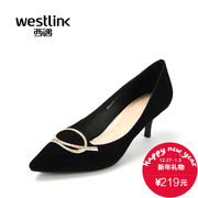 Westlink/West fall 2015 the new elegant dinner metal rhinestone buckle ornaments pointy high heels shoes