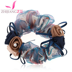 River rose hair tie-rope Korea elastic rhinestone tiara flower hair band Lady fashion hair accessories