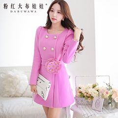 Pink woolen cloth coat large dolls 2015 long solid rivet flower cultivation in the new autumn and winter wool coat