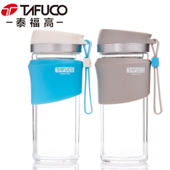T8050日本泰福高双层玻璃杯 耐热玻璃水杯杯子 带盖过滤茶杯0.3L