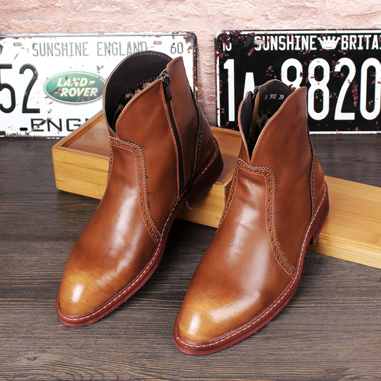 winter genuine leather Men boots Trend Bootie England Men's high leather shoes Korean Edition Carved Chelsea Higher bootsin the Men's Shoes, Boots category - from Buy2taobao.com to provide professional Taobao agent buy service