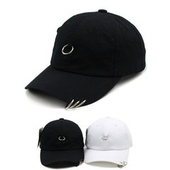 韩国正品代购Teamlife新款个性时尚铁环黑色棒球帽四季纯棉鸭舌帽