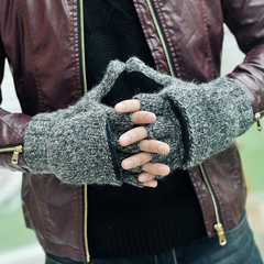 韩版手套秋天冬季针织包指手套保暖防风男士骑车滑雪半指手套