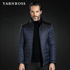 YARNBOSS男装 冬季中年男士休闲修身立领pu拼接轻薄羽绒服 男外套