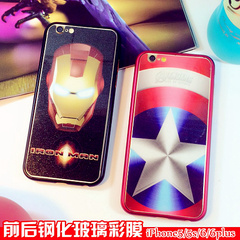 美国队长钢铁侠苹果6S钢化玻璃彩膜iphone6plus全屏贴膜5SE保护膜