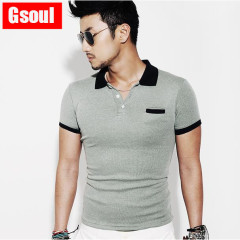 GSOUL2015夏款商务休闲男士韩国 时尚紧身线条翻领短袖T恤男现货