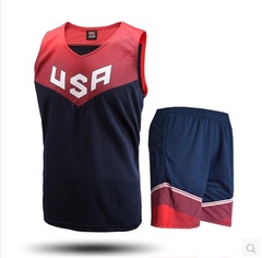 美国队新版篮球服 宝蓝色白色篮球球服 训练服套装 篮球衣 队服