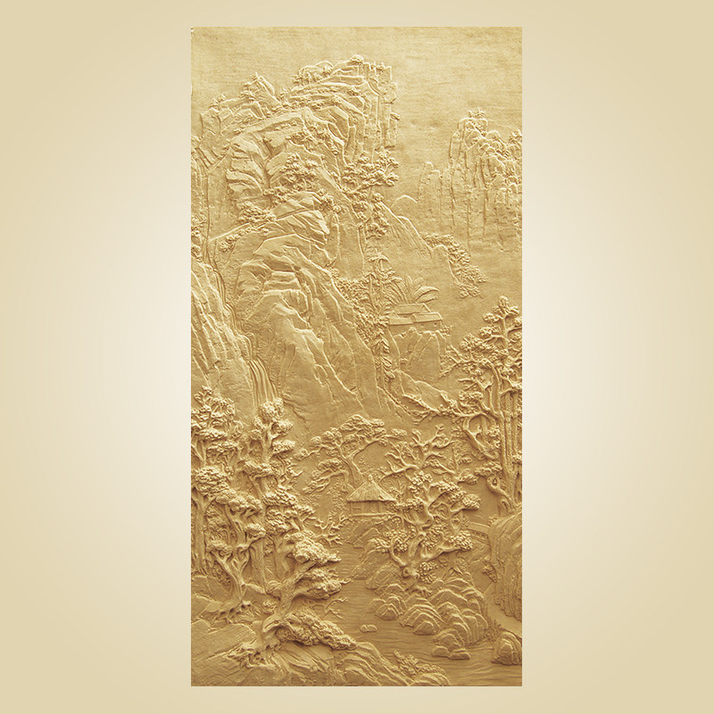 砂岩雕塑沙岩背景墙仿铜浮雕玻璃钢定做人造沙雕砂岩浮雕山水壁画-寅