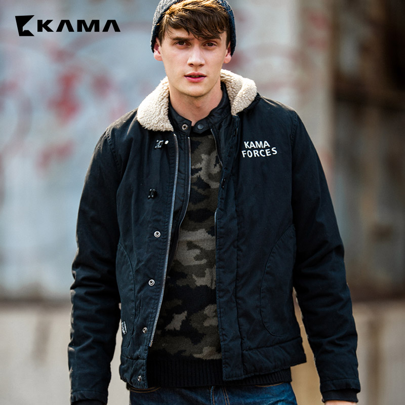 卡玛KAMA新款男士羔毛翻领棉衣棉服加厚保暖休闲外套2415706产品展示图5