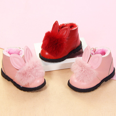 婴儿棉鞋软底0-1岁冬女宝宝鞋子牛皮兔毛公主鞋0-6-12个月学步鞋