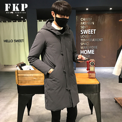 F．K．P冬季新款男士羽绒服青年连帽韩版修身中长款羽绒潮男外套