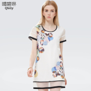 Linda 2015 new Qing bi women wear a pencil skirt round neck short sleeve eyelet embroidery organza dress in summer