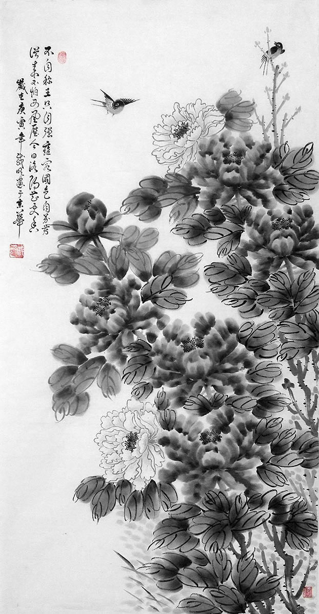 水墨画家 戚明 74岁《墨牡丹》