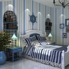 陛尚坊 地中海风格 蓝色条纹壁纸 无纺布 客厅卧室满铺墙纸