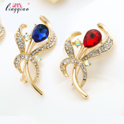 Deft Korean bow drop pin Crystal rhinestone jewelry brooch pin accessories shawl chain chest buckle