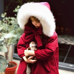 韩国代购女童棉衣中长款韩版冬季加绒加厚夹棉服公主毛领保暖外套
