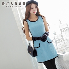 Pink sleeveless dress spring 2015 spring dolls new ladies wool slim vest dress