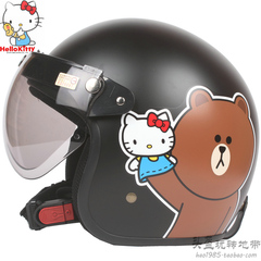 台湾EVO HelloKittyX磨砂黑 电动摩托车头盔防晒紫外线男女秋冬季