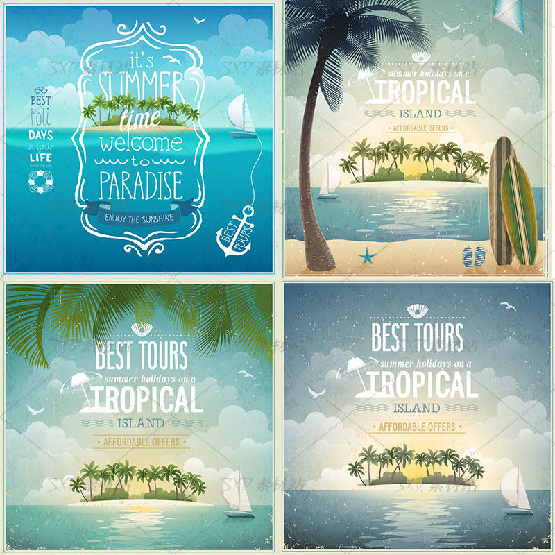 20组夏季party欢乐聚会度假海岛海边海报矢量设计素材
