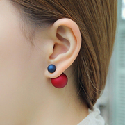 Enjoy fashionable hit before and after color Pearl Earrings fashion temperament Korea Korean jewelry double buckle earrings woman