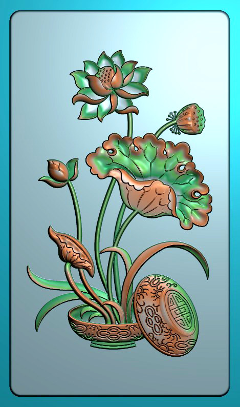 灰度图 浮雕 精雕图artcam玉雕图电脑雕刻图46牌莲花荷合荷花牌子