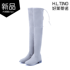H.L.TINO 灰色磨砂女长筒靴子内增高女鞋职业气质OL秋冬欧美风
