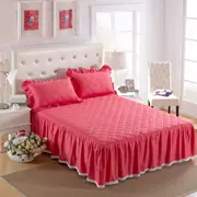 Cotton phiên bản Hàn Quốc của công chúa váy ren mùa xuân và mùa hè một mảnh cotton kỷ niệm đám cưới màu đỏ giường bìa ba lớp bánh giường - Váy Petti