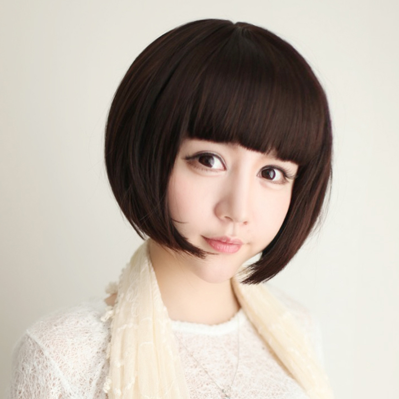 美蝶时尚修脸波波头假发 女短发 蓬松bobo头 齐刘海圆脸仿真发型