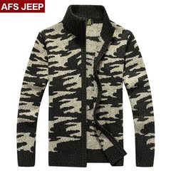 AFS JEEP/战地吉普加厚男士毛衣宽松大码迷彩针织开衫冬季外套男