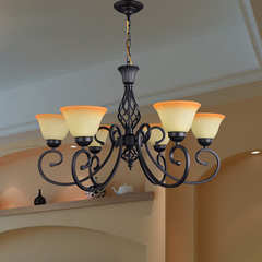 铁艺吊灯6头美式卧室创意灯具简约客厅特价欧式复古田园餐厅吊灯