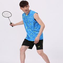 2016新款无袖羽毛球服 比赛服套装 男款速干圆领T恤短裤 队服印字