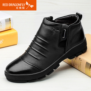 Red Dragonfly genuine leather men's shoes new warm and comfortable leisure men's boots men's shoes