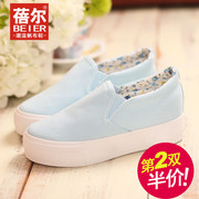 La Prairie, spring and autumn leisure shoes canvas shoes women with one pedal foot Lok Fu shoes, hand-painted white high women shoes