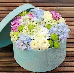 鲜花礼盒白玫瑰紫玫瑰绣球花花束北京鲜花速递生日情人节鲜花预定