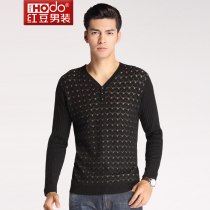 Hodo/红豆秋装上新 男士针织衫时尚气质V领套头毛衫优雅百搭013b